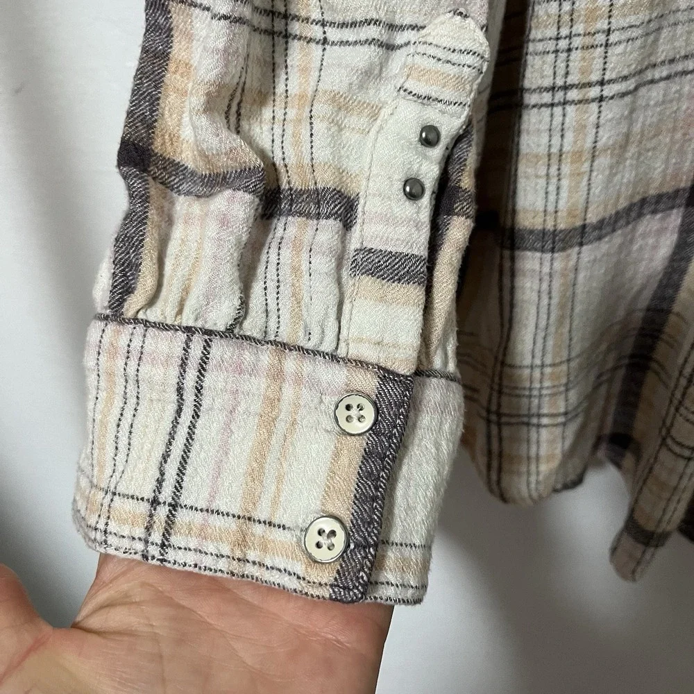Free People Hidden Valley‎ Plaid Oversized Button Up Shirt Size M Boho Western